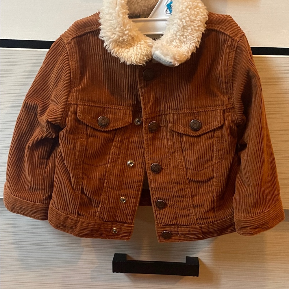 Kids Tan Corduroy Jacket with Faux Shearling Collar